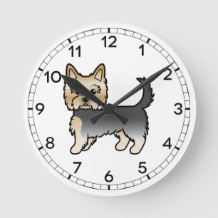 Blue And Gold Yorkshire Terrier Yorkie Cartoon Dog Round Clock
