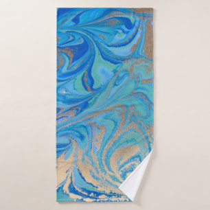 Blue and golden liquid texture bath towel
