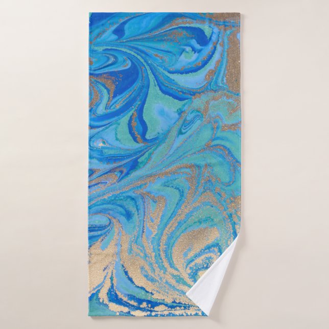 Blue and golden liquid texture bath towel (Bath Towel)