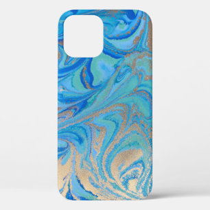Blue and golden liquid texture iPhone 12 case