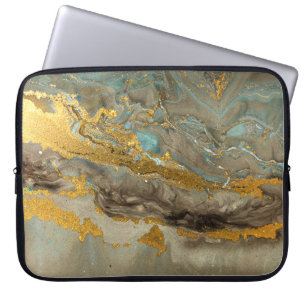 Blue and golden marble pattern laptop sleeve