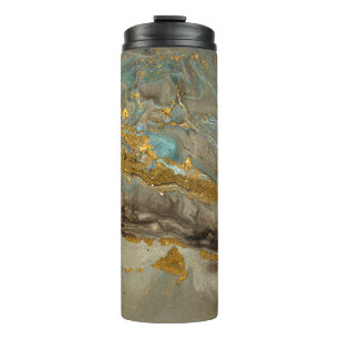 Blue and golden marble pattern thermal tumbler