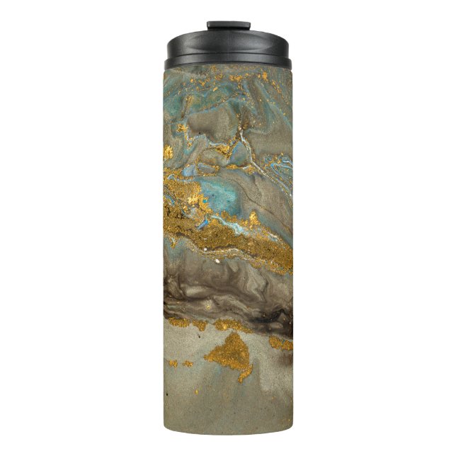 Blue and golden marble pattern thermal tumbler (Front)