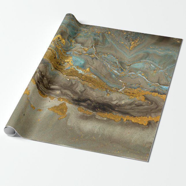 Blue and golden marble pattern wrapping paper (Unrolled)
