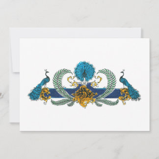 Blue and golden peacocks and wreaths