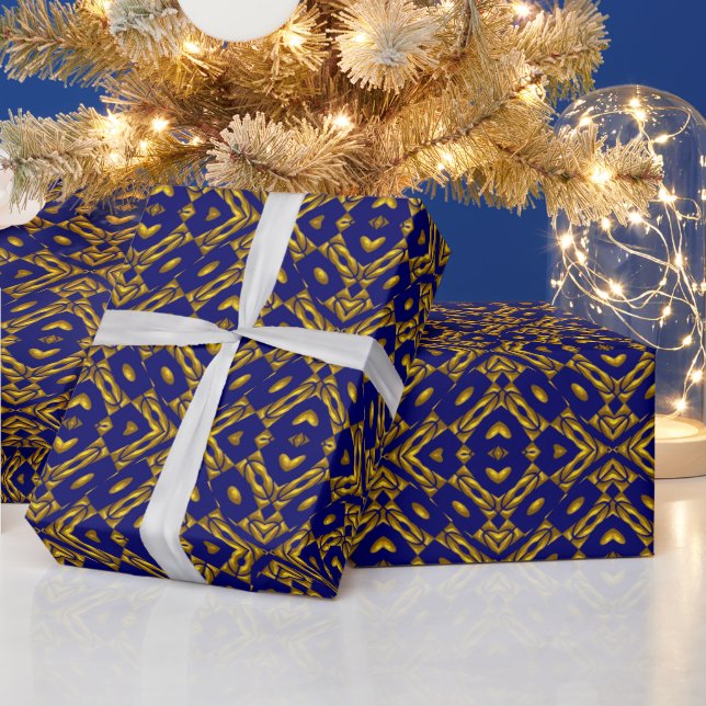 Blue and Golden Tribal Pattern Wrapping Paper (Holidays)