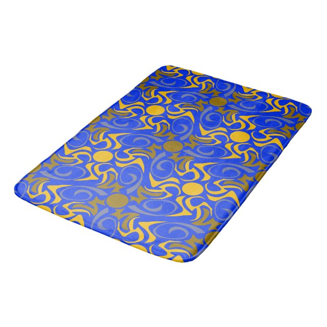 Blue and Golden Vector Seamless Pattern Bath Mat (Angled)