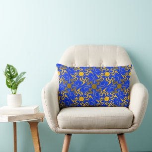 Blue and Golden Vector Seamless Pattern Lumbar Cushion