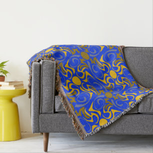 Blue and Golden Vector Seamless Pattern Throw Blanket