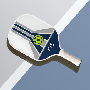 Blue and Gray Modern Monogram Pickleball Paddle