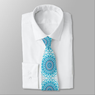 Blue and Gray Painted Medallion Pattern Tie