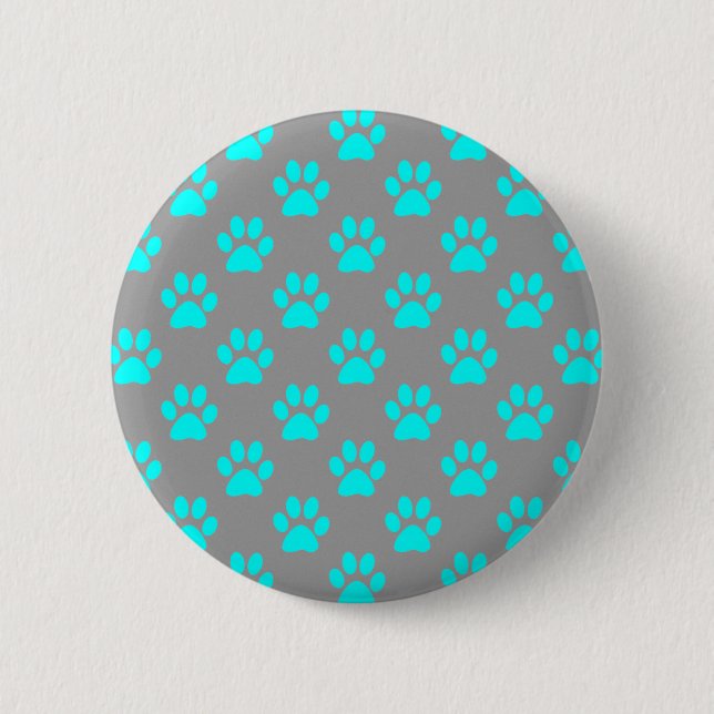 Blue and gray paws pattern 6 cm round badge (Front)