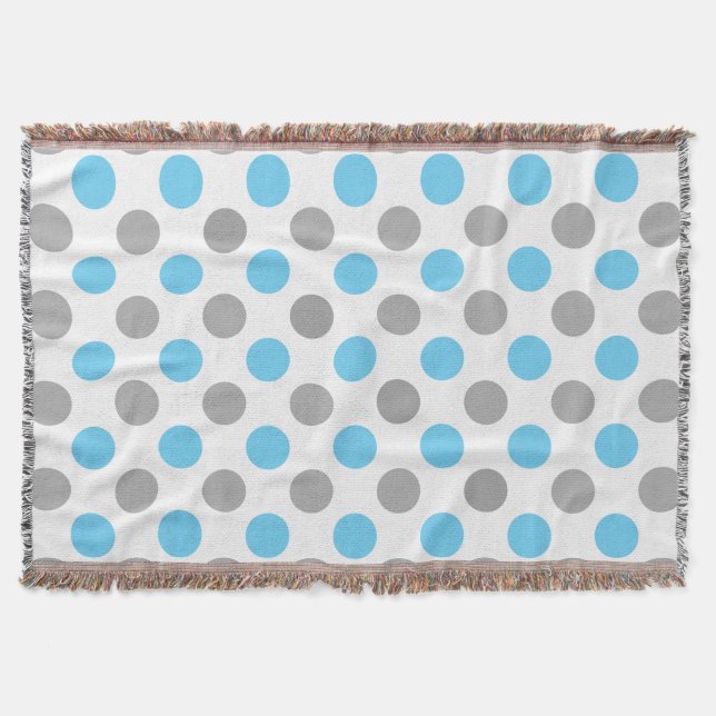 Blue and gray polka dots pattern throw blanket (Front)