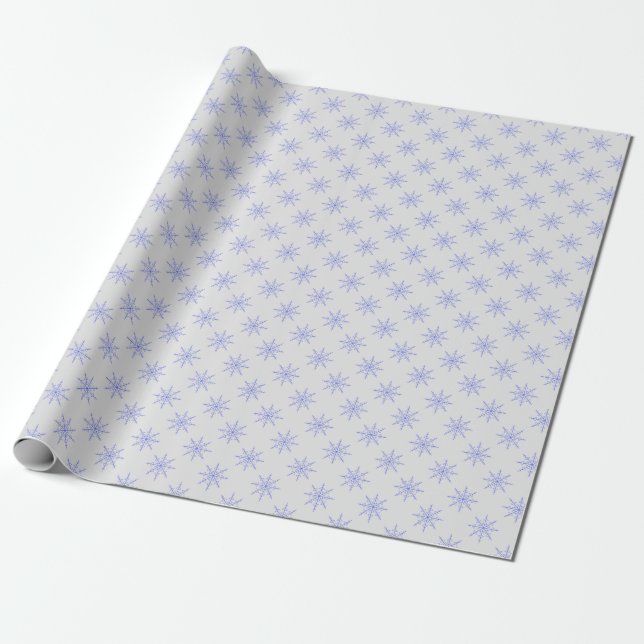 Blue and Gray Simple Snowflake Wrapping Paper (Unrolled)