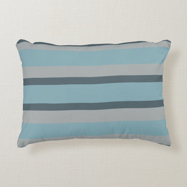 Blue and Gray striped Decorative Cushion (Front)