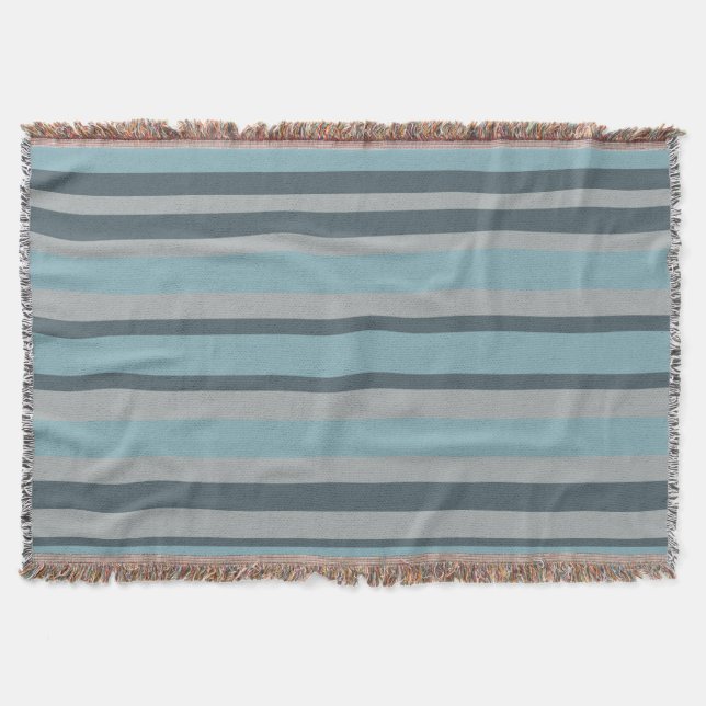 Blue and Gray striped Throw Blanket (Front)