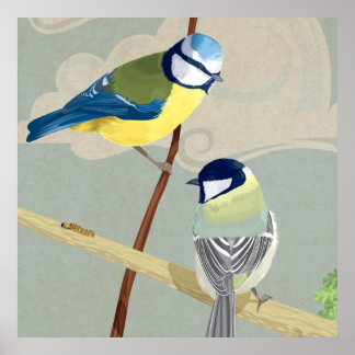 Blue and Great tit Poster