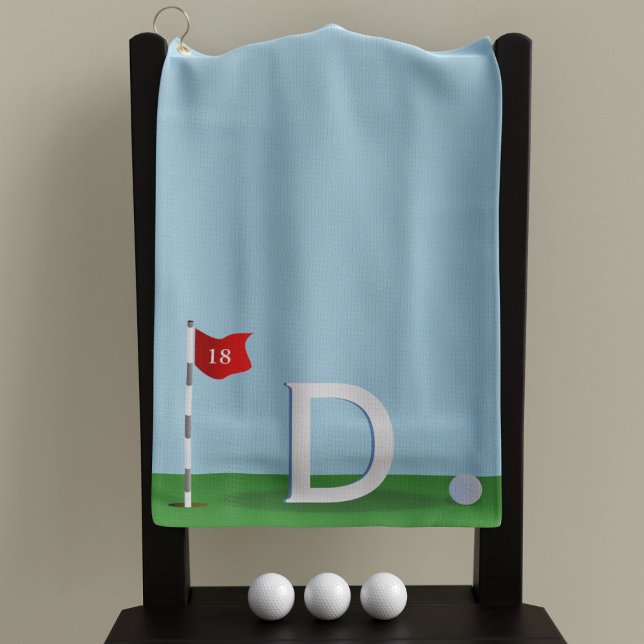 Blue and Green 18th Hole Golfer Monogram Golf Towel (Creator Uploaded)