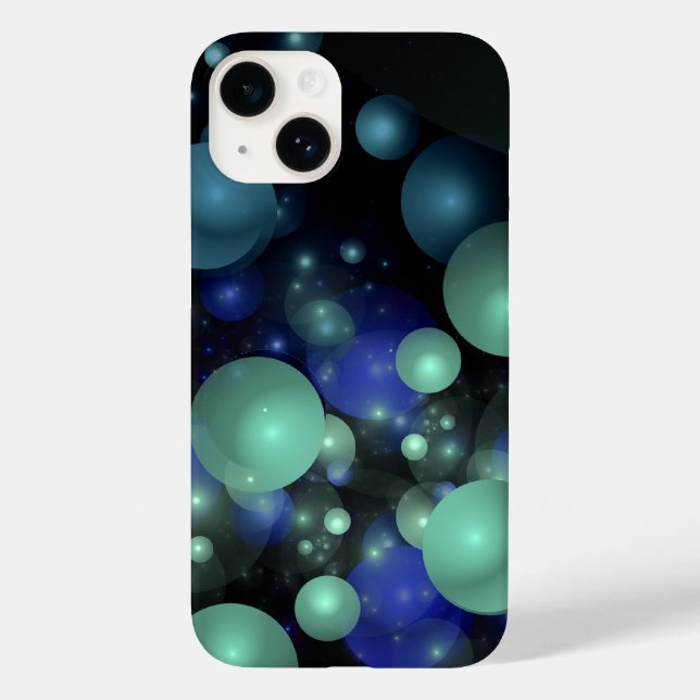 Blue and Green 3d Bubble Abstract Art Over Black Case-Mate iPhone Case (Back)