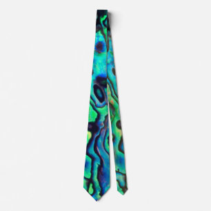 Blue and green abalone shell design tie