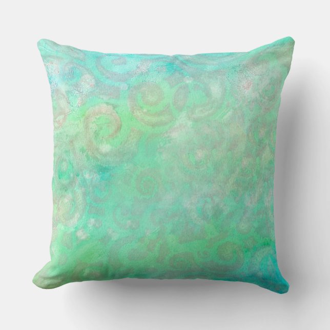 Blue and Green Abstract Art Cushion (Front)