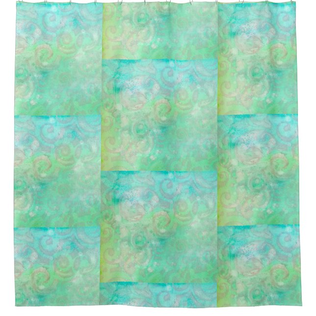 Blue and Green Abstract Art Shower Curtain (Front)