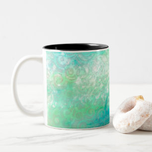 Blue and Green Abstract Art Two-Tone Coffee Mug