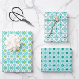 Blue and Green Abstract Mosaic Wrapping Paper Sheet