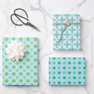 Blue and Green Abstract Mosaic Wrapping Paper Sheet