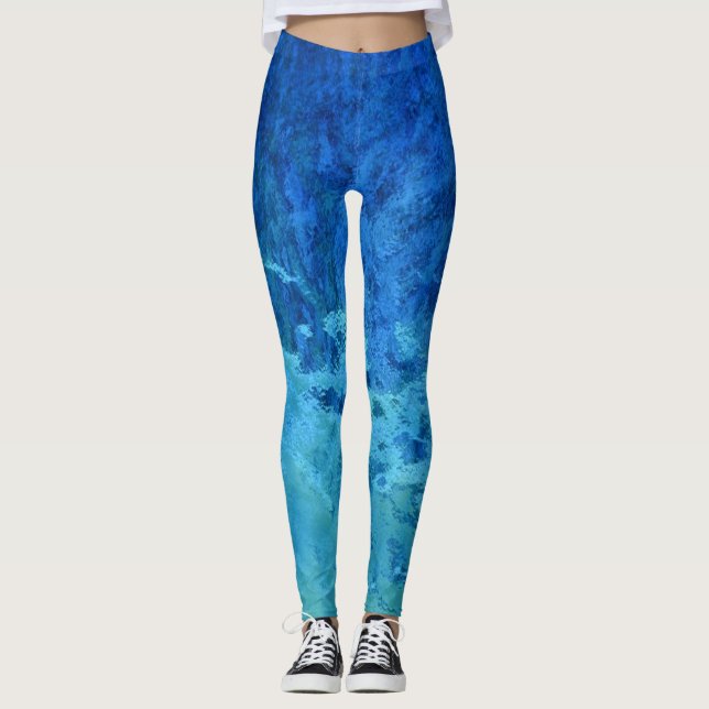 blue and green abstract stained glass pattern leggings (Front)
