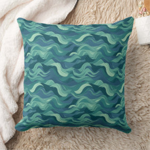 Blue and green abstract Waves Cushion