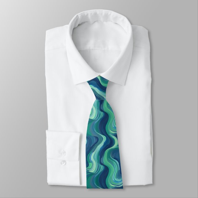 Blue and green abstract Waves Tie (Tied)