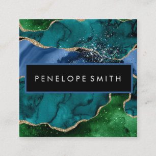 Blue and Green Agate Abstract Square Business Card