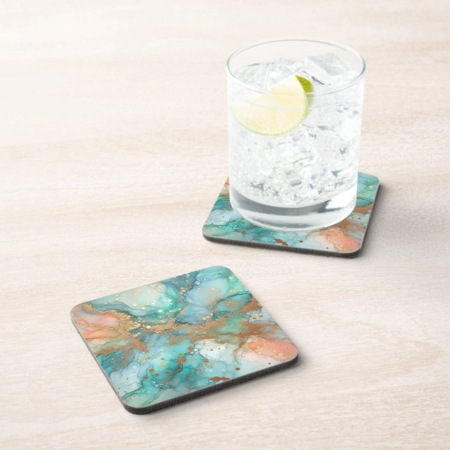 Blue and green alcohol ink coaster (Right Side)