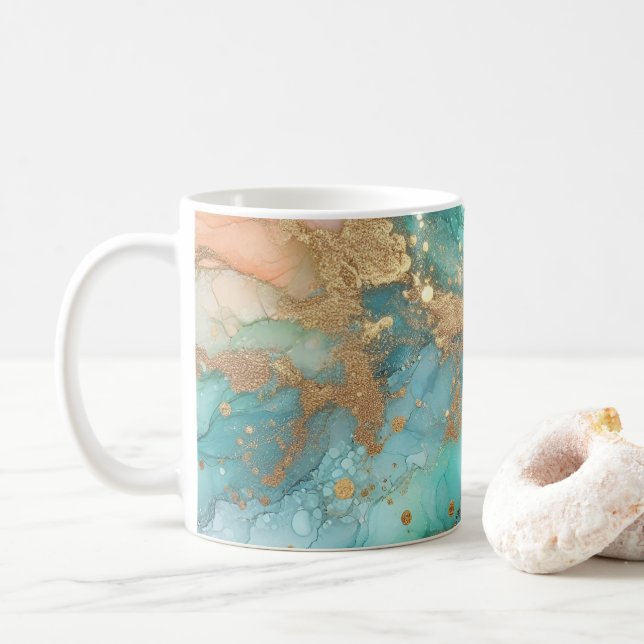 Blue and green alcohol ink coffee mug (With Donut)
