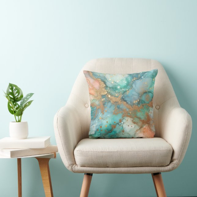 Blue and green alcohol ink cushion (Chair)