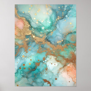 Blue and green alcohol ink poster