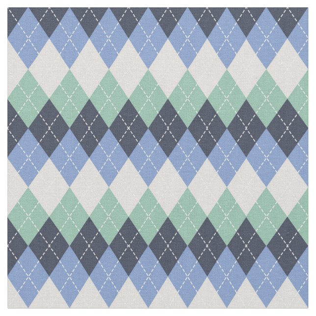 Blue and Green and Grey Argyle Fabric (Close Up)