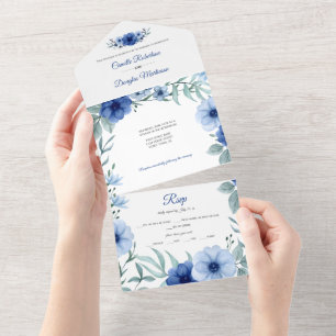 Blue and Green Anemone Floral All In One Invitation