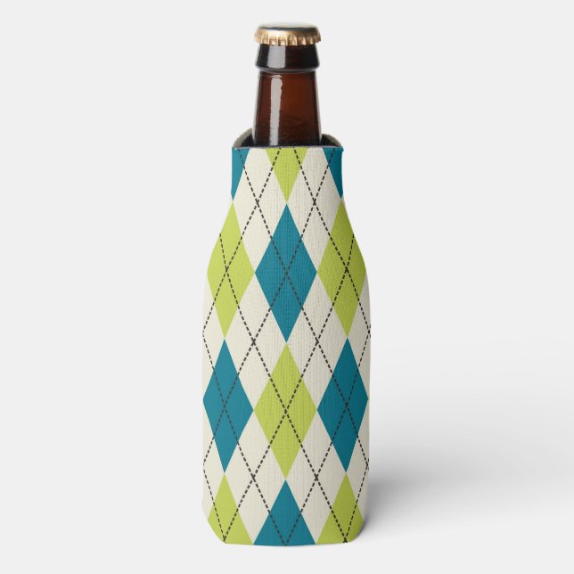 Blue And Green Argyle Bottle Cooler (Bottle Front)