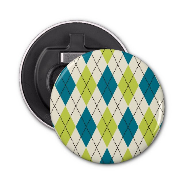 Blue And Green Argyle Bottle Opener (Front)