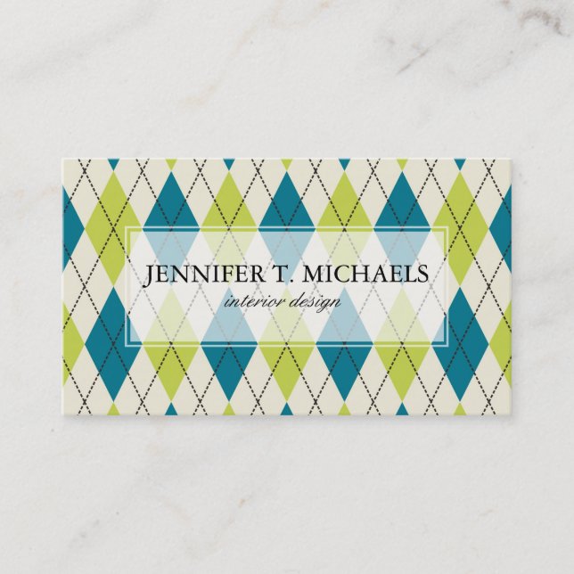 Blue And Green Argyle Business Card (Front)