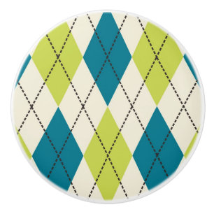 Blue And Green Argyle Ceramic Knob