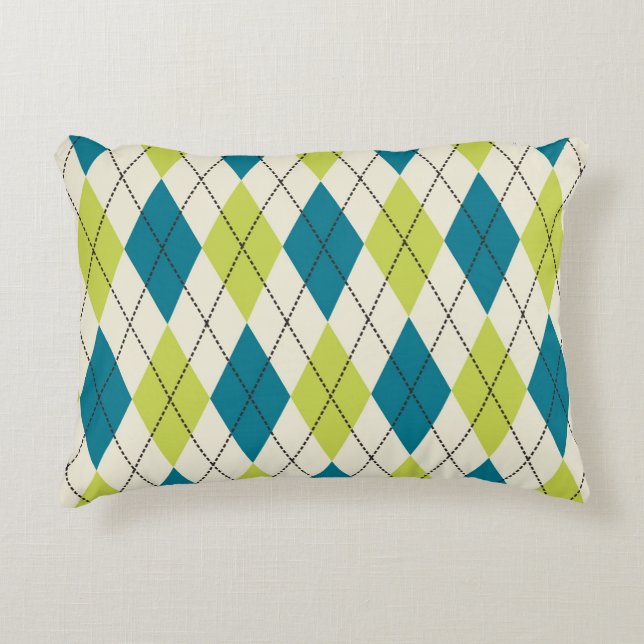 Blue And Green Argyle Decorative Cushion (Front)