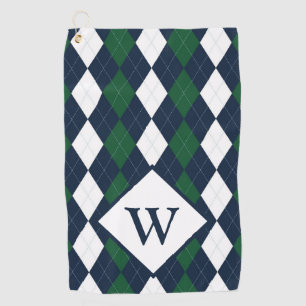 Blue and Green Argyle Monogrammed Golf Towel
