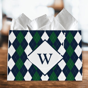 Blue and Green Argyle Monogrammed Large Gift Bag