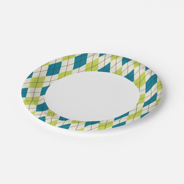 Blue And Green Argyle Paper Plate (Angled)