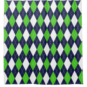 Blue and Green Argyle Pattern Shower Curtain