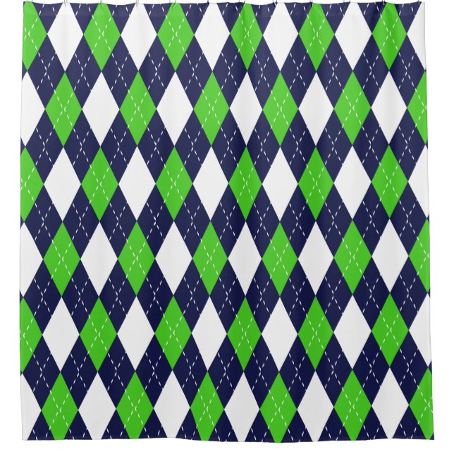 Blue and Green Argyle Pattern Shower Curtain (Front)