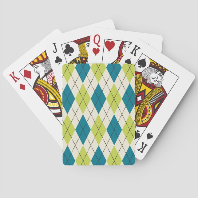 Blue And Green Argyle Playing Cards (Back)